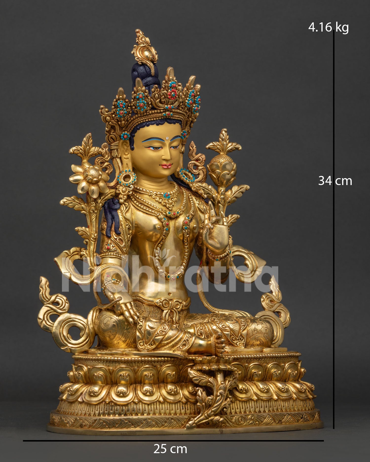 Green Tara Statue right view side showing traditional Himalayan Buddhist art