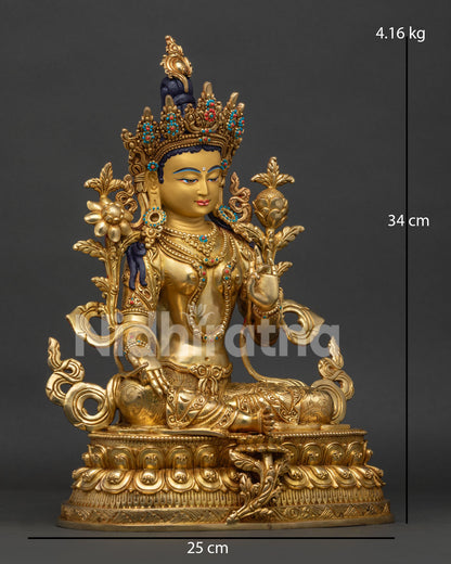 Green Tara Statue right view side showing traditional Himalayan Buddhist art