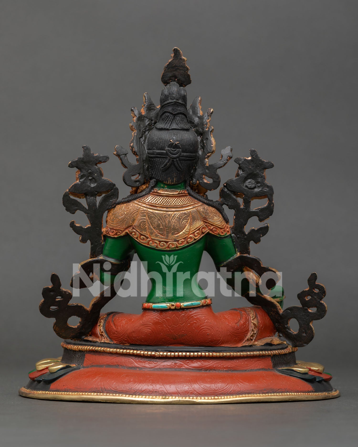Green Tara Statue Showing Traditional Nepalese Craftsmanship, Ornate Robes and Gold Accents