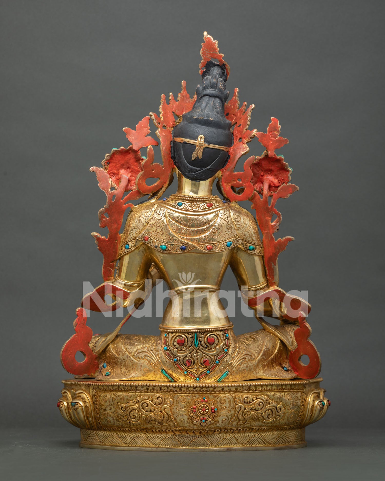 Green Tara statue with intricate ornaments for Buddhist shrine decor