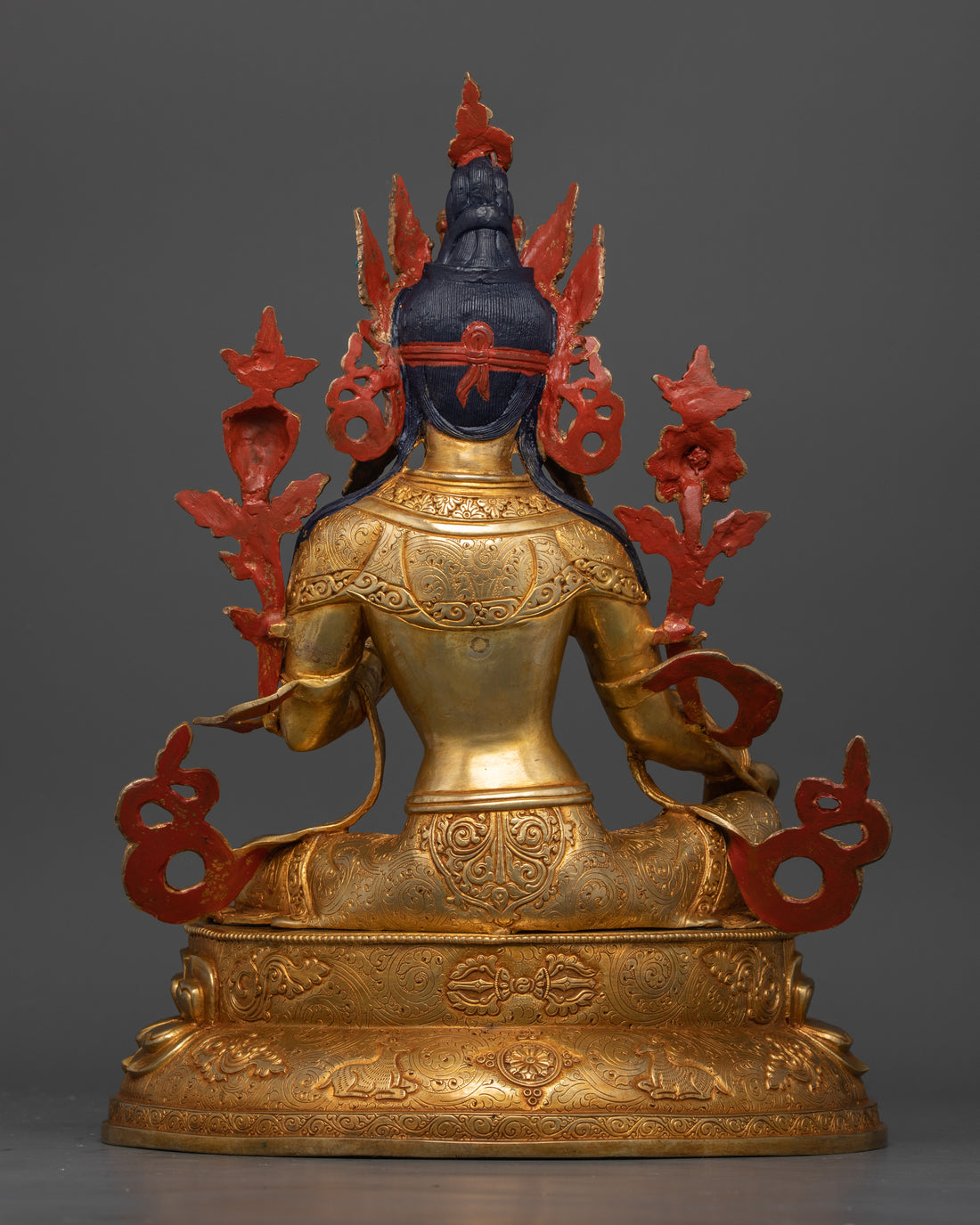 back profile of green tara gold statue  with weight 5.9 kg