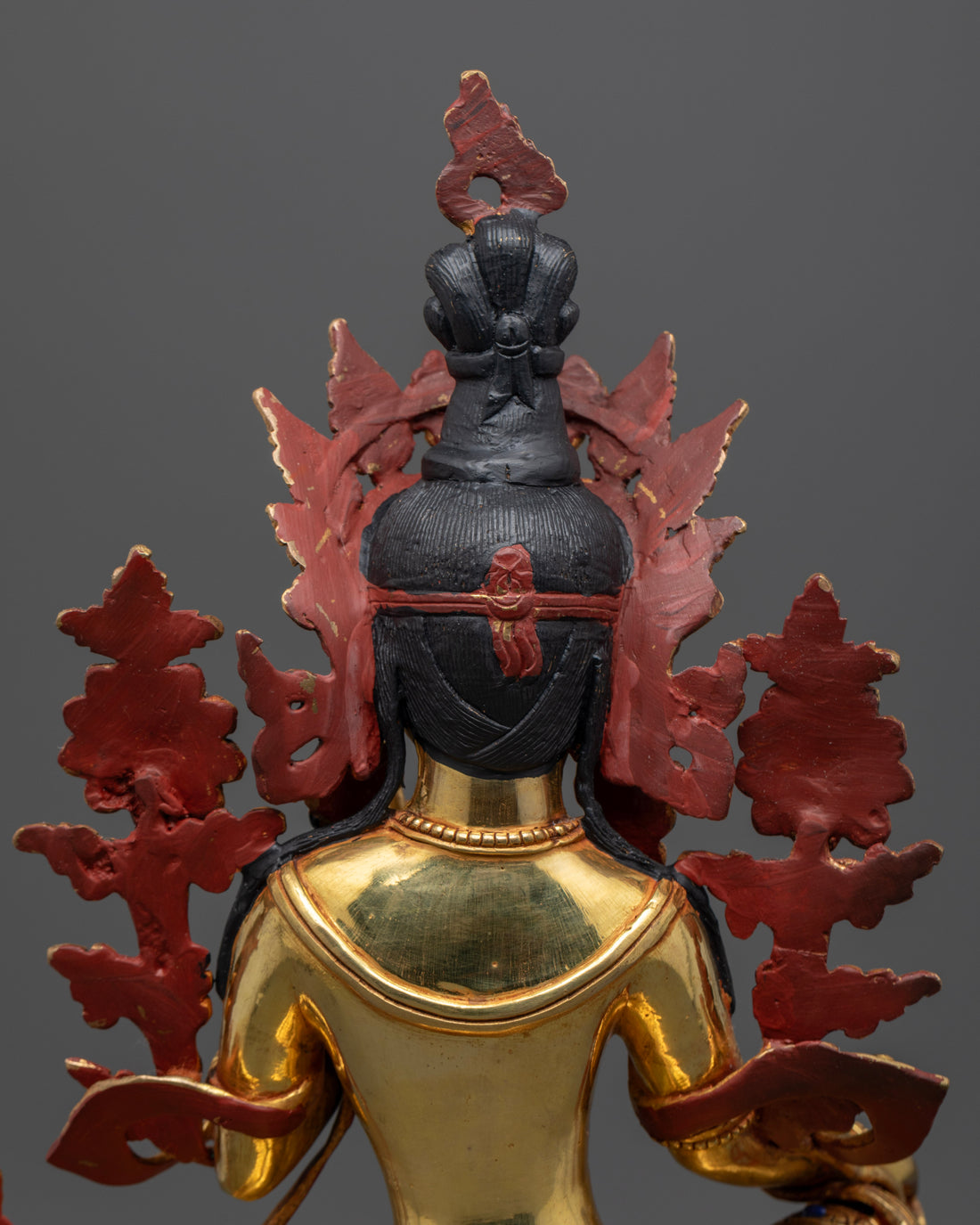 acrylic colored black hair of green tara statue