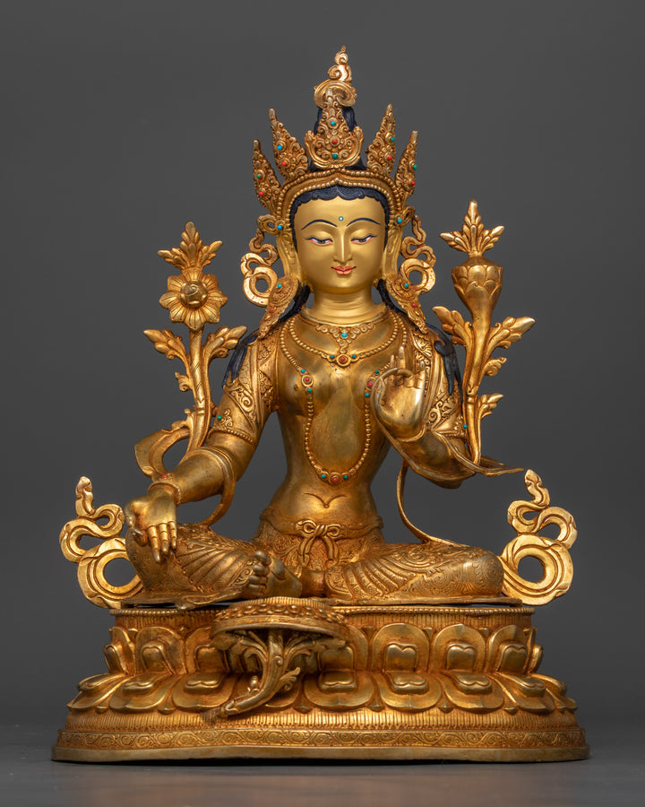 gold plated on copper base green tara statue