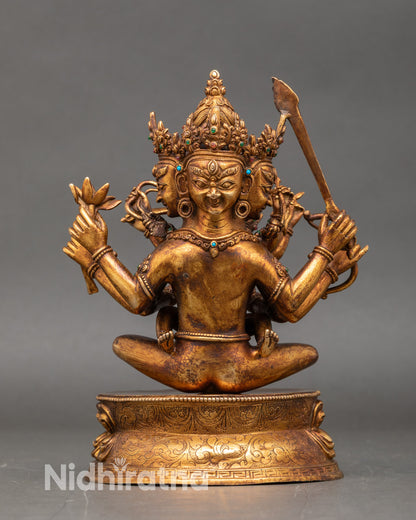 Guhyasamaja Manjushri statue back view antique finish lotus throne