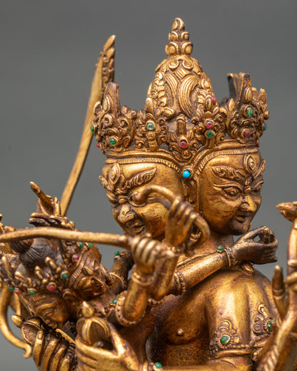Guhyasamaja Manjushri statue detailed side close antique copper sculpture