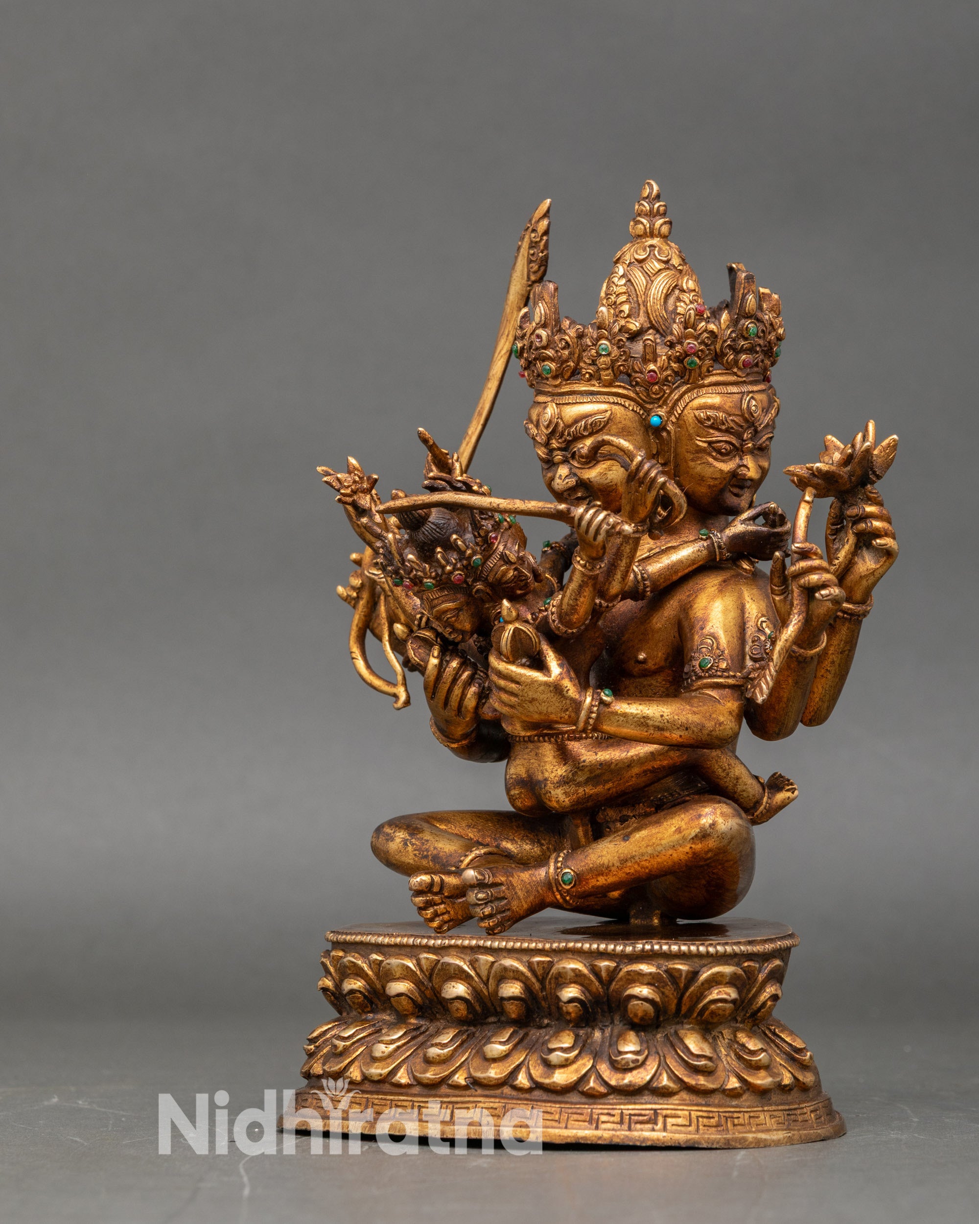 Guhyasamaja Manjushri statue right view side antique finish Buddhist art