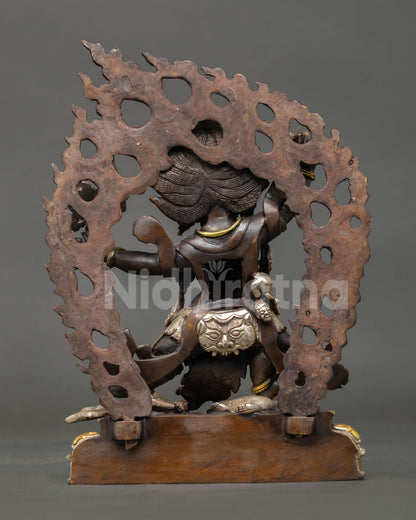 Guru Dragpo Statue back view, consecration chamber, oxidized copper, handmade Tibetan Nepal