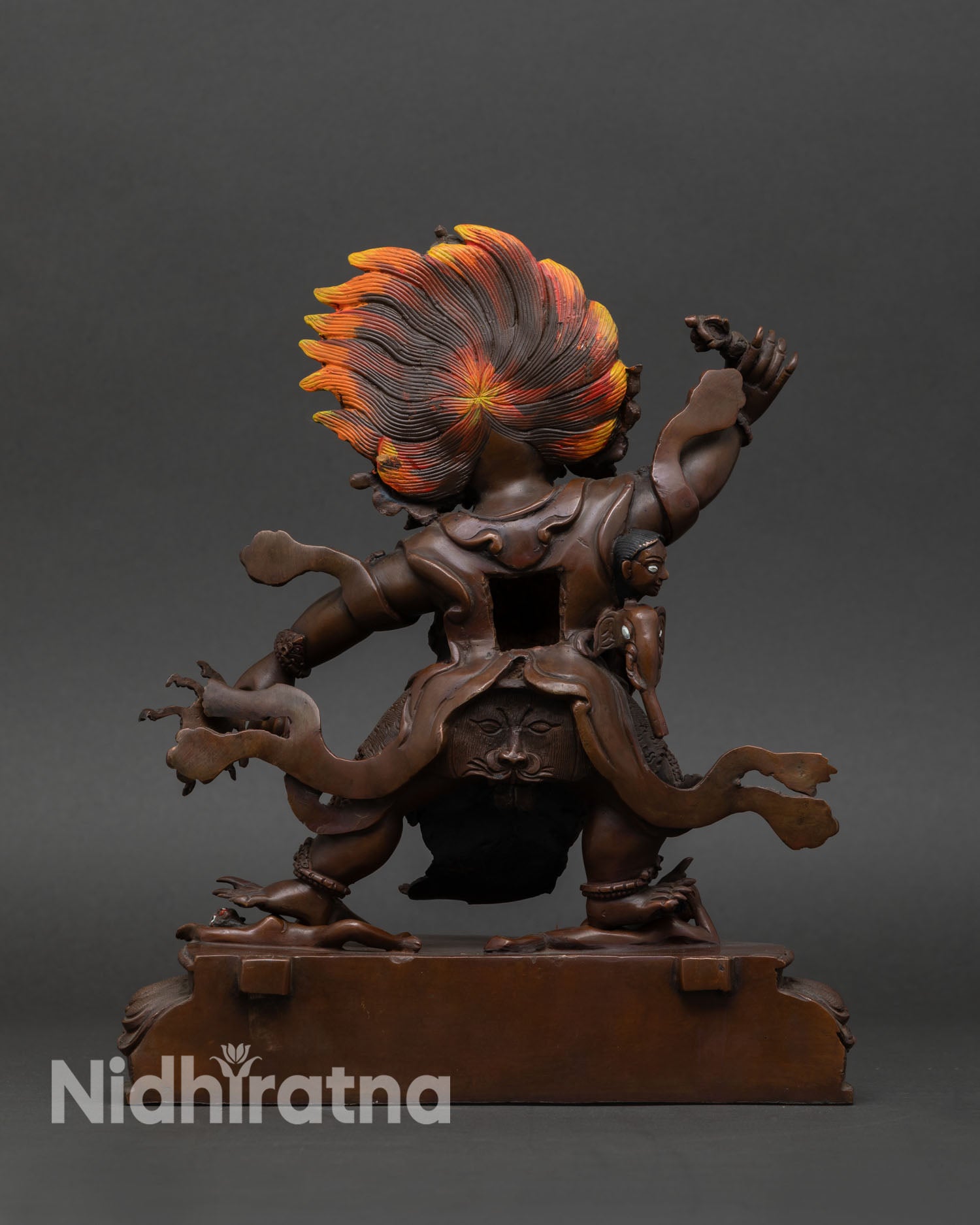 Guru Dragpo statue back view Newari handcrafted Buddhist statue sacred patterns home altar meditation decor