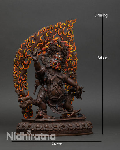 Guru Dragpo statue side view dancing posture scorpion flowing robes lost wax casting protector sculpture