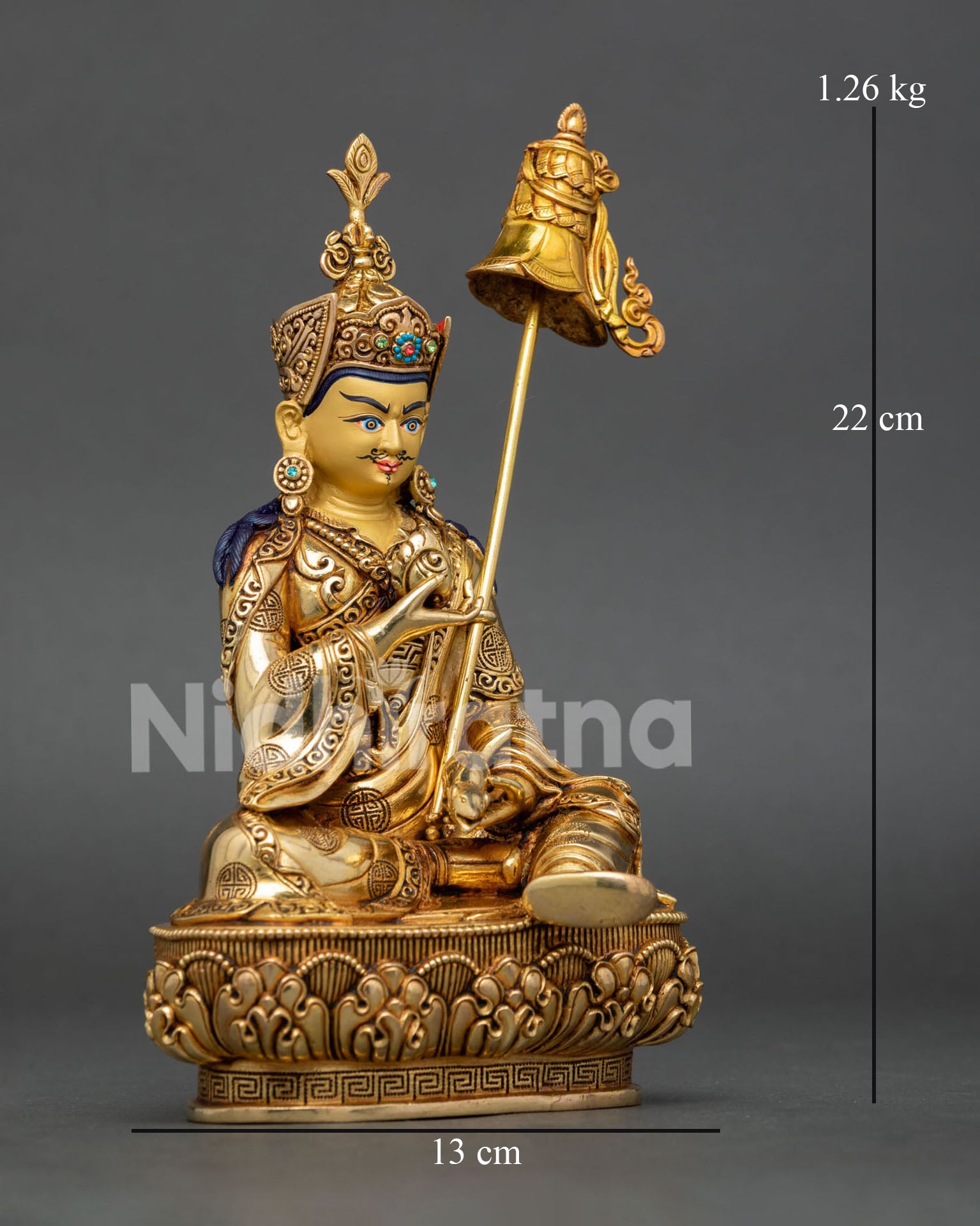 Guru Norla Buddhist wealth deity sculpture featuring gold painted face and royal kasaya garments