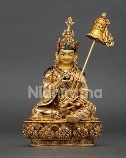 Guru Norla statue, handcrafted in Nepal with 24K gold gilding semi precious stones and intricate carvings