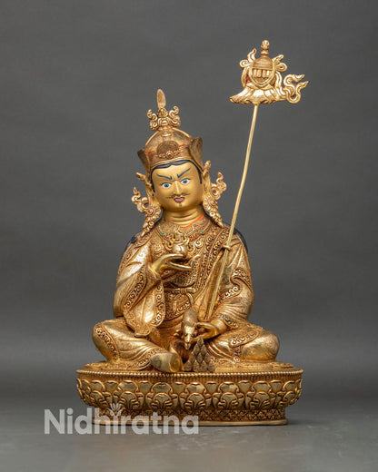 Guru Orgyen Norlha statue front view, handcrafted copper Buddhist wealth deity Nepal