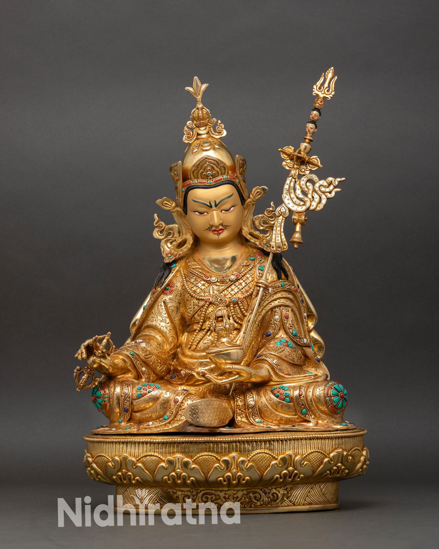 guru padmasambhava statue handcrafted copper gold gilded buddhist art nepal