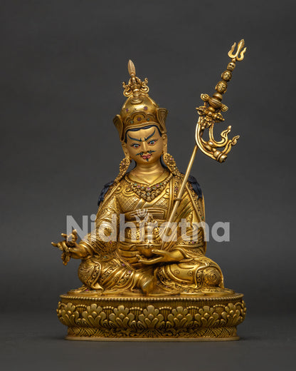 Guru Padmasambhava Statue made from copper with 24K gold fire gilding in Nepal