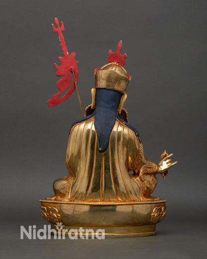 Guru Rinpoche back view intricate three dimensional carving Nepal handmade Buddhist statue ornate detailing meditation altar decor