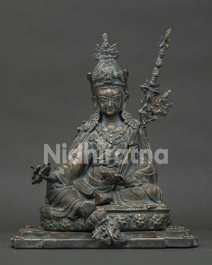 Guru Rinpoche bronze statue from Nepal in Lalitasana posture front view