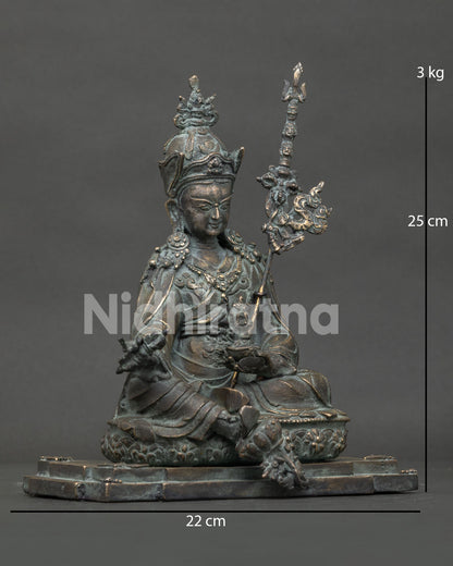 Guru Rinpoche bronze statue right-side view with vajra and kapala