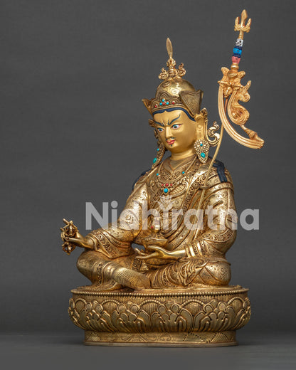 Guru Rinpoche Detailed Left Side View with Kapala and Ornate Robes.
