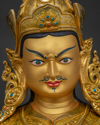 Guru Rinpoche Gold Painted Face with Serene Expression and Sacred Details