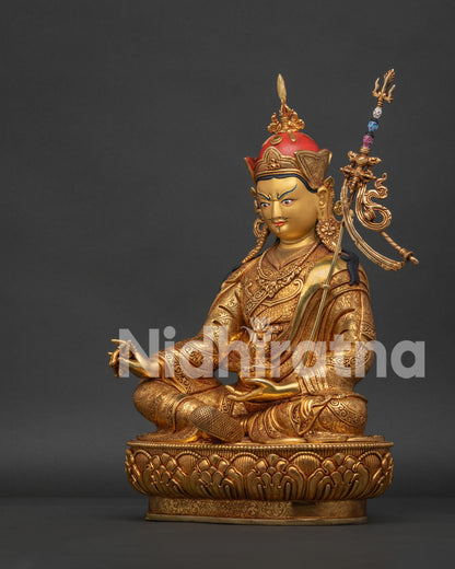 Guru Rinpoche Padmasambhava Statue Left Side View Handcrafted Copper Nepal