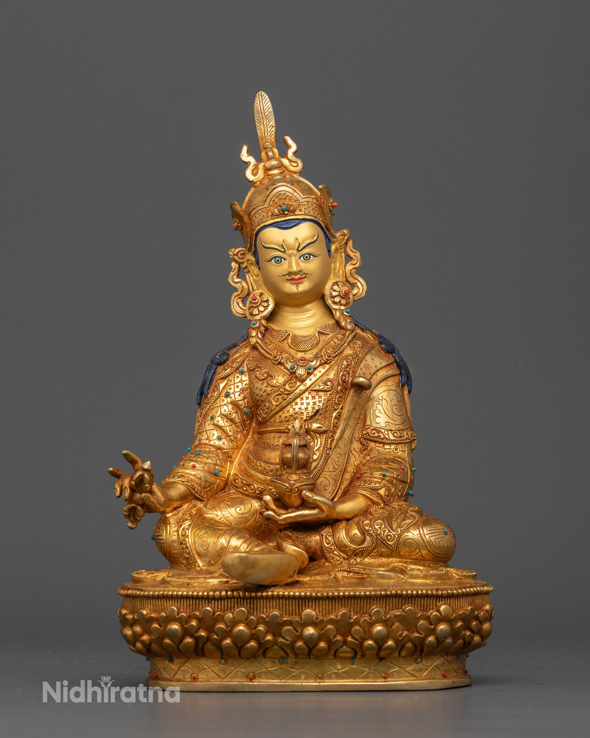 Guru Rinpoche Statue with 24K gold fire gilding Buddhist sculpture from Patan, Nepal