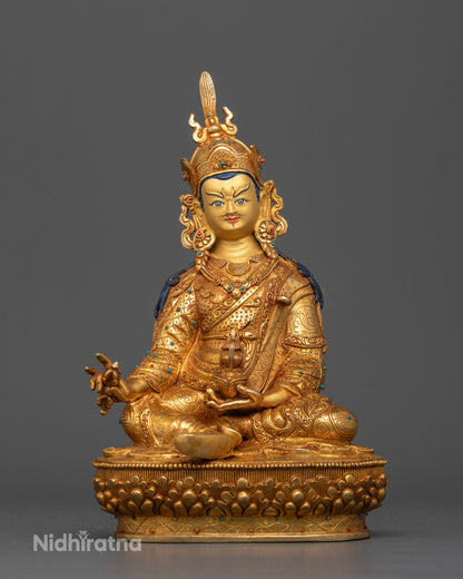 Guru Rinpoche Statue with 24K gold fire gilding Buddhist sculpture from Patan, Nepal