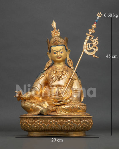 Guru Rinpoche Statue 24k gold fire gilded copper Padmasambhava Nepal.
