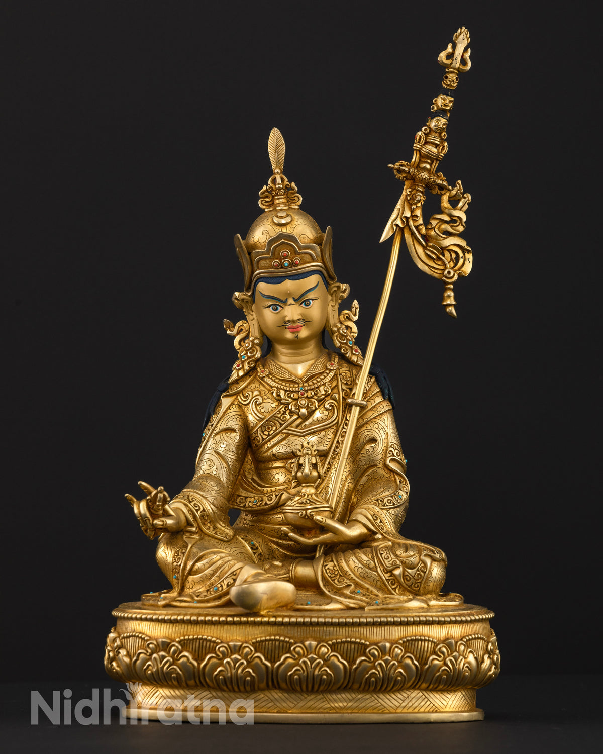 Guru Rinpoche Statue with 24K gold fire gilding copper Padmasambhava sculpture Nepal