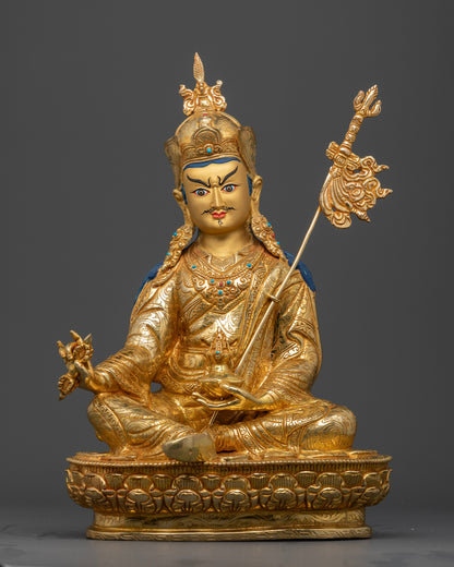 Guru Rinpoche Statue, Crafted with 24K Gold Fire-Gilded Copper