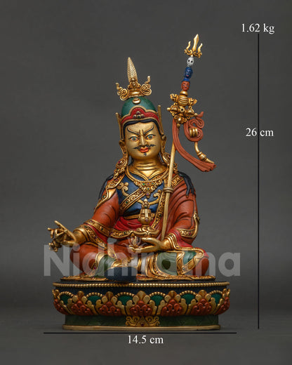 Guru Rinpoche Statue 24K gold gilded copper Padmasambhava front view