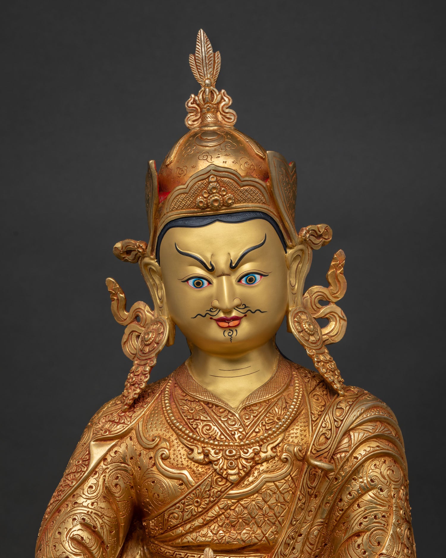 Guru Rinpoche Statue 24K gold gilded right side view