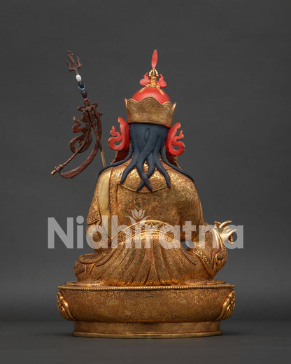 Guru Rinpoche Statue Back View 24K Gold Gilded Newari Craftsmanship