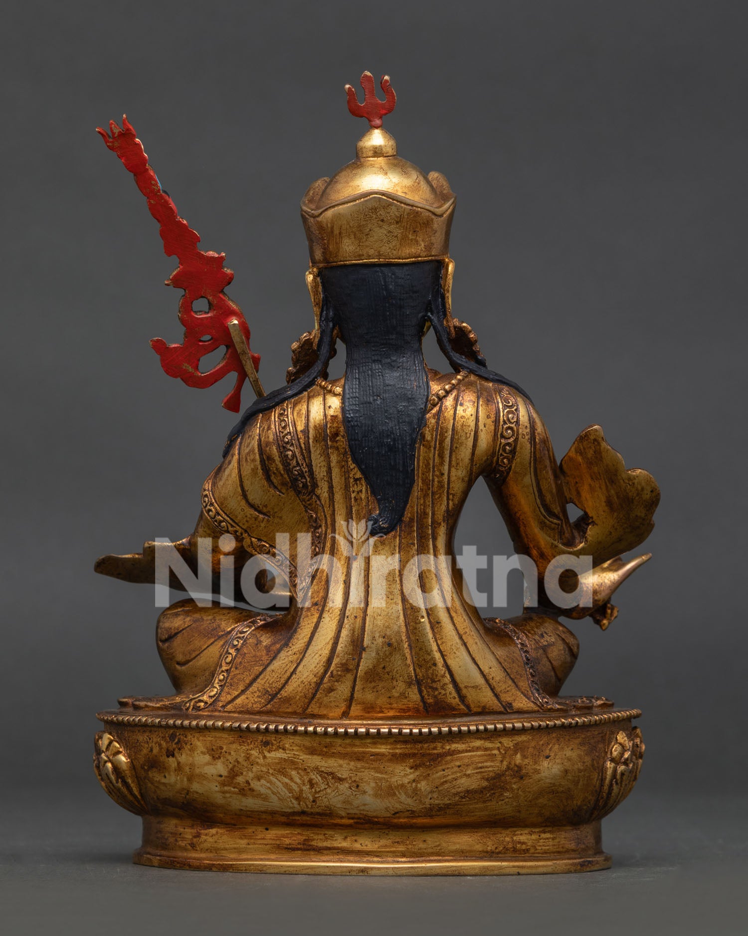 Guru Rinpoche Statue Back View Showing Intricate Handcrafted Copper Details
