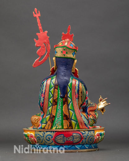 guru-rinpoche-statue-side-view-seated-lotus-throne-royal-posture-himalayan-sculpture