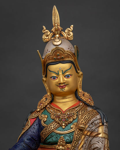 Guru Rinpoche Statue close up showing handcrafted Newari artistry and sacred details