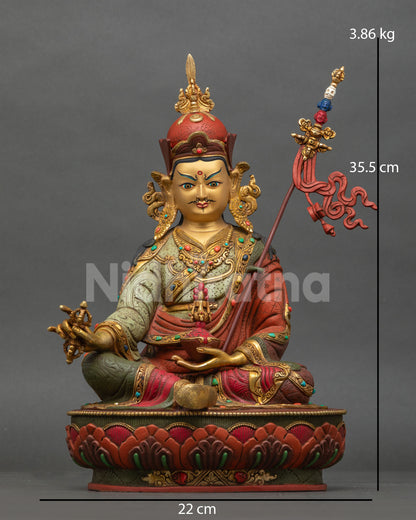 Guru Rinpoche Statue copper 24K gold painted face lotus throne Patan Nepal.