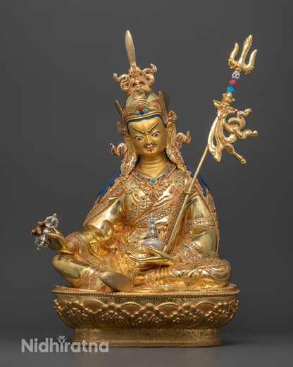 Guru Rinpoche statue copper gold fire gilded Nepalese Buddhist art