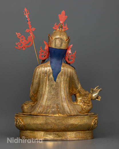 Guru Rinpoche Statue featuring intricate gold details and traditional Newari craftsmanship from Patan Nepal