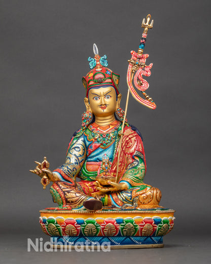 guru-rinpoche-statue-front-view-gold-painted-face-handcrafted-nepalese-buddhist-art
