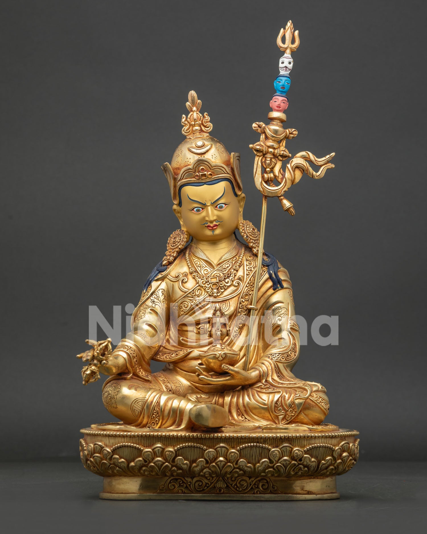 Guru Rinpoche Statue Front View Handcrafted Newari Buddhist Sculpture