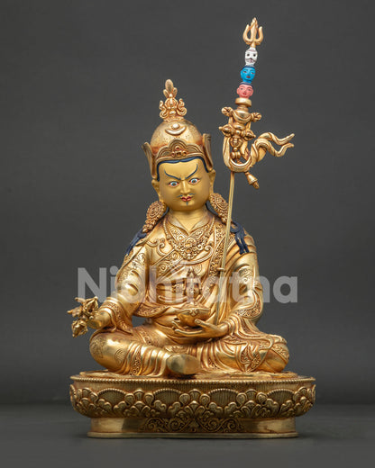 Guru Rinpoche Statue Front View Handcrafted Newari Buddhist Sculpture