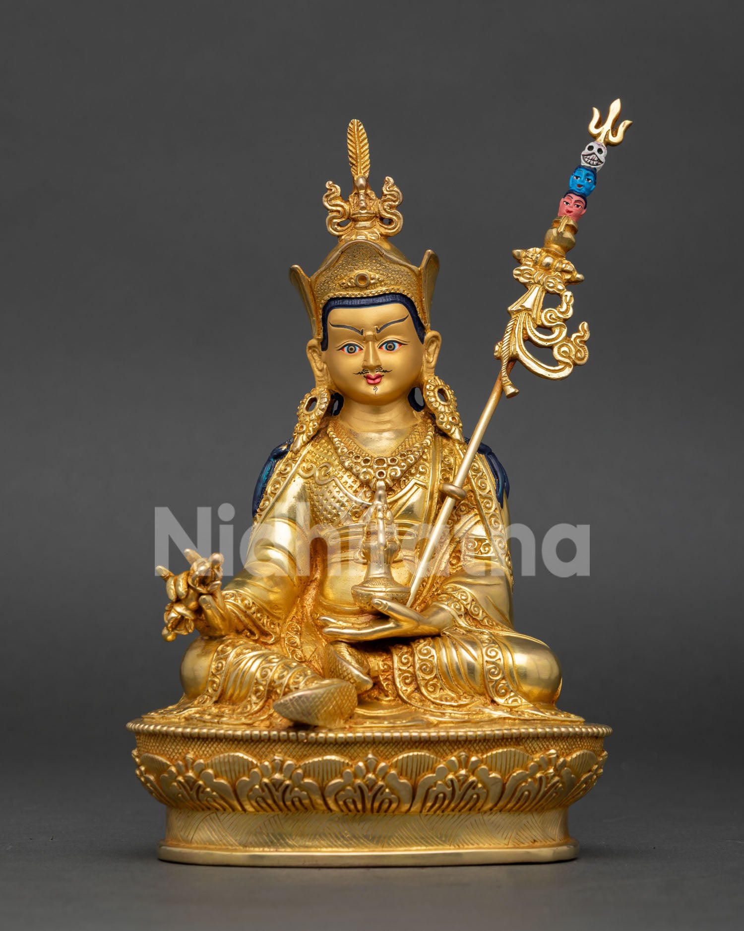 Guru Rinpoche statue front view, handcrafted Padmasambhava Buddhist sculpture from Nepal
