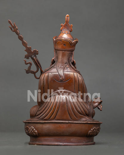Guru Rinpoche statue handcrafted by Newari artisans in Patan Nepal oxidized copper.