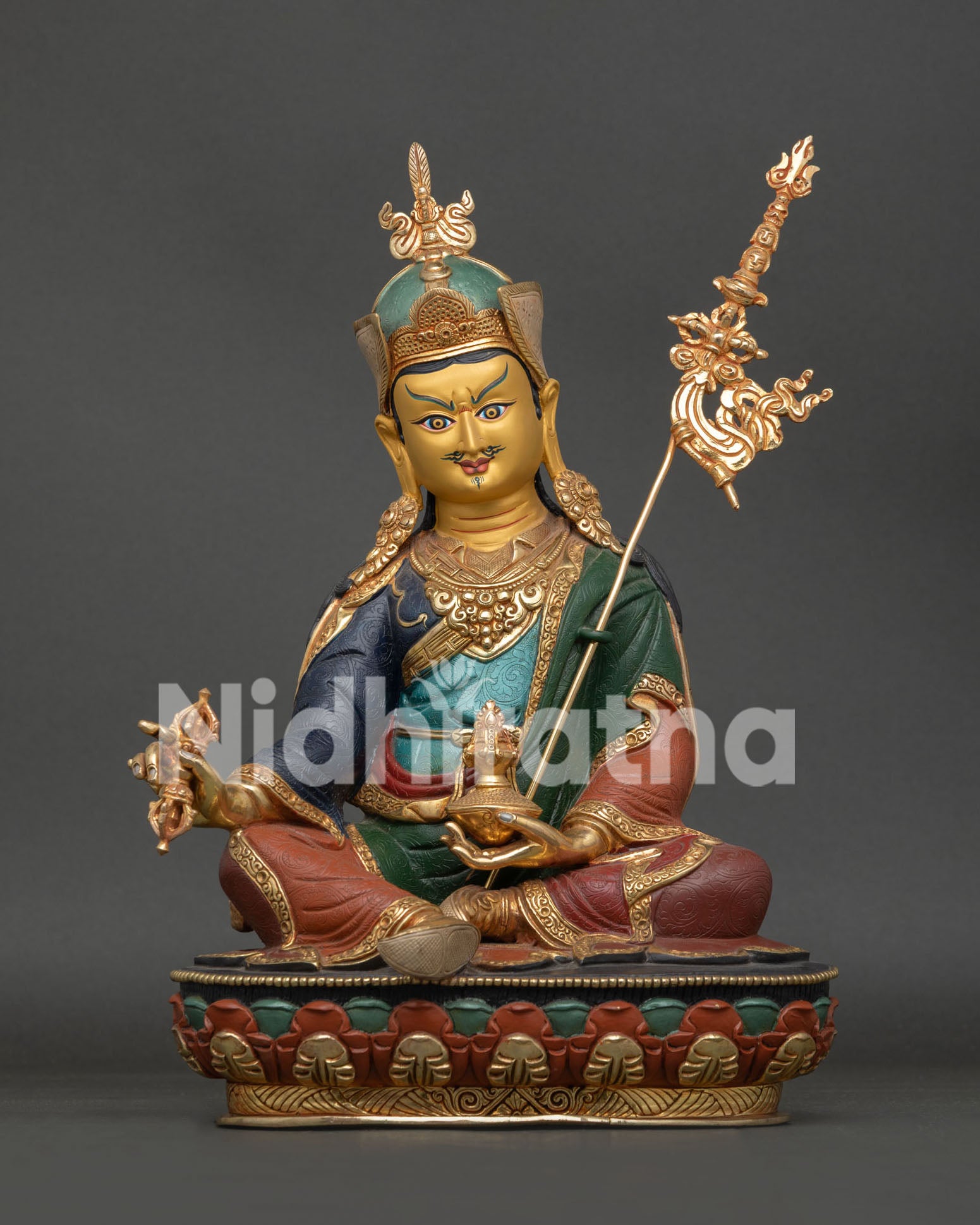 Guru Rinpoche Statue Handcrafted Himalayan Spiritual Artwork Front View