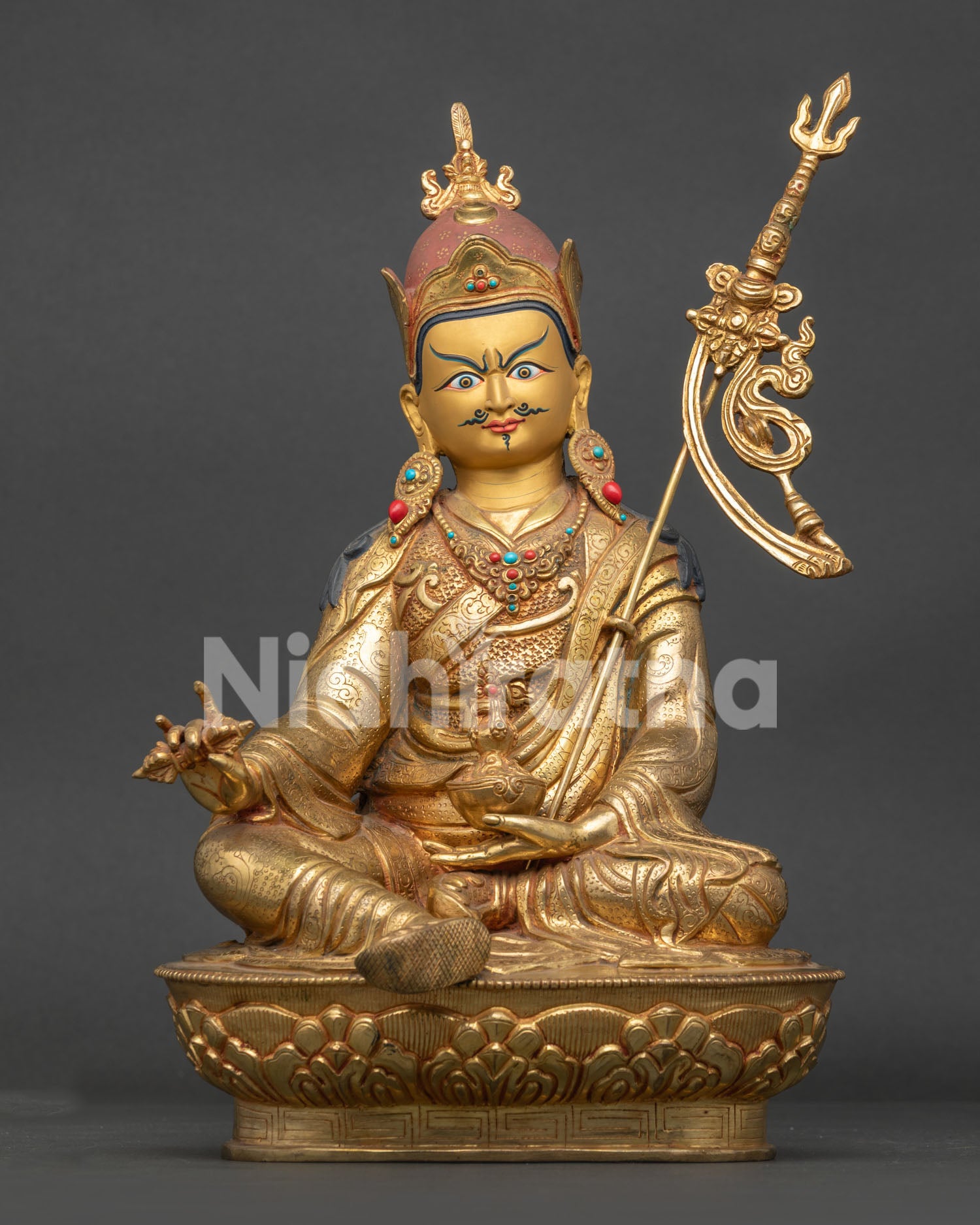 guru rinpoche statue handcrafted nepalese copper buddhist sculpture front