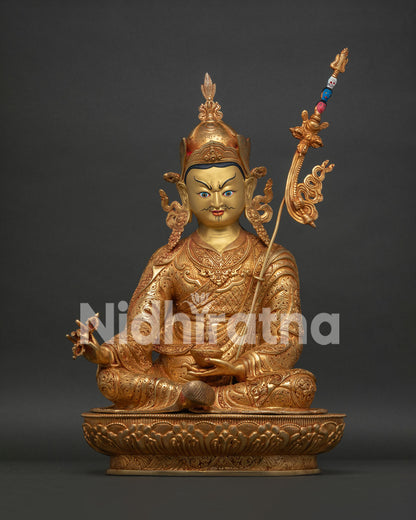 Guru Rinpoche Statue handcrafted Nepalese copper front view
