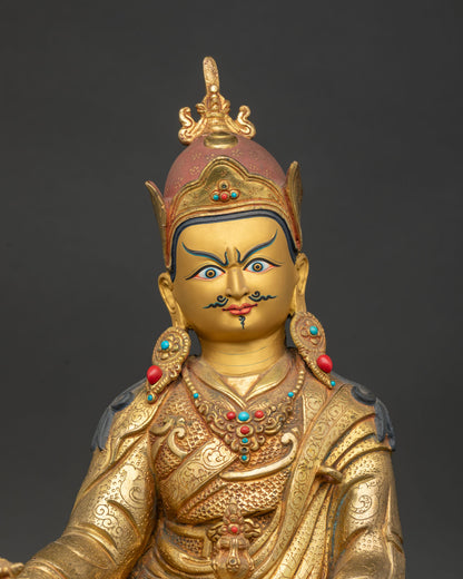guru rinpoche statue handcrafted nepalese copper sculpture regular close up
