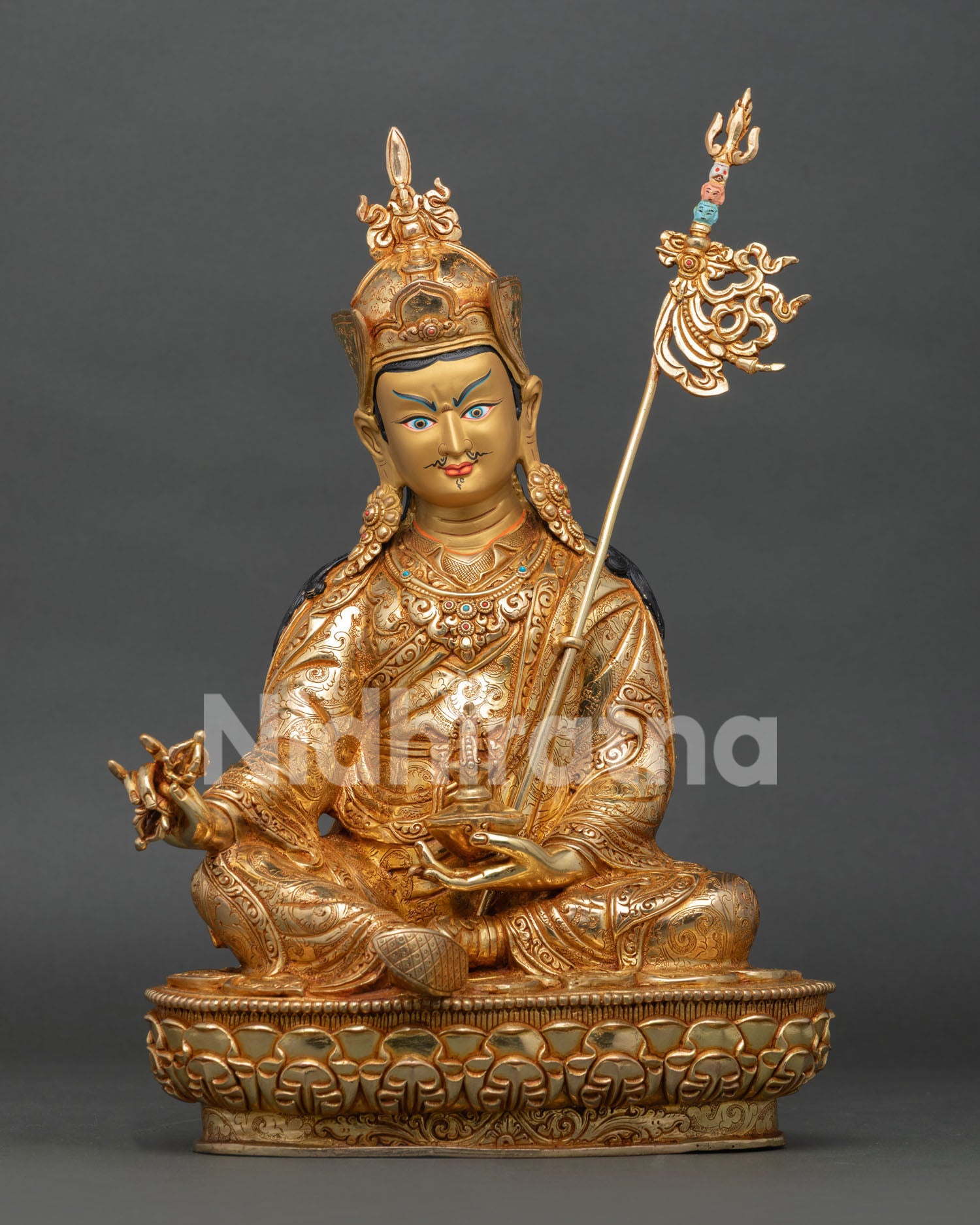 guru rinpoche statue handcrafted padmasambhava sculpture gold gilded nepal
