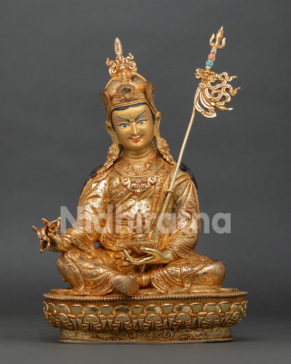 guru rinpoche statue handcrafted padmasambhava sculpture gold gilded nepal
