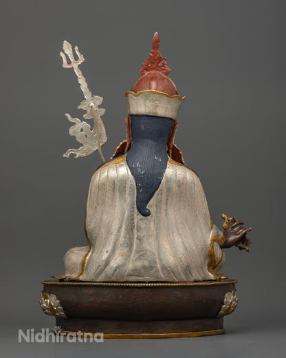 Guru Rinpoche Statue, handmade by Newari artisans from Nepal with silver accents
